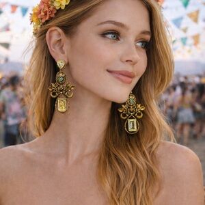 Vintage Medieval-Inspired Drop Earrings | Multicolor Gemstone Statement